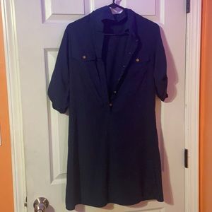 a cute buttons up navy blue dress